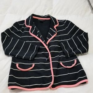 Black, Pink, and White Striped Casual Blazer
